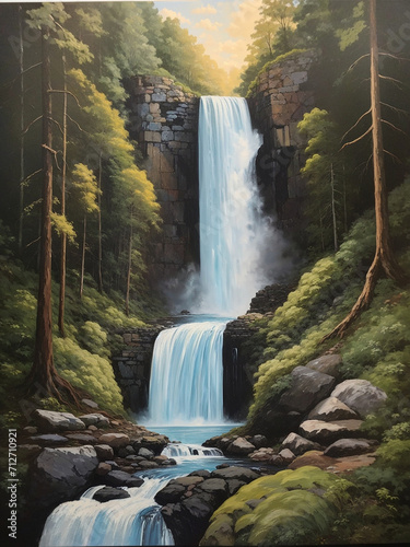 original acrylic work of art. waterfall in a rainforest picture