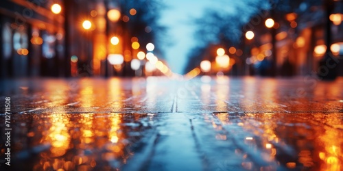 Blurred background of a wet city street at night