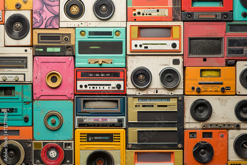 retro-inspired wallpaper with cassette tapes and boomboxes