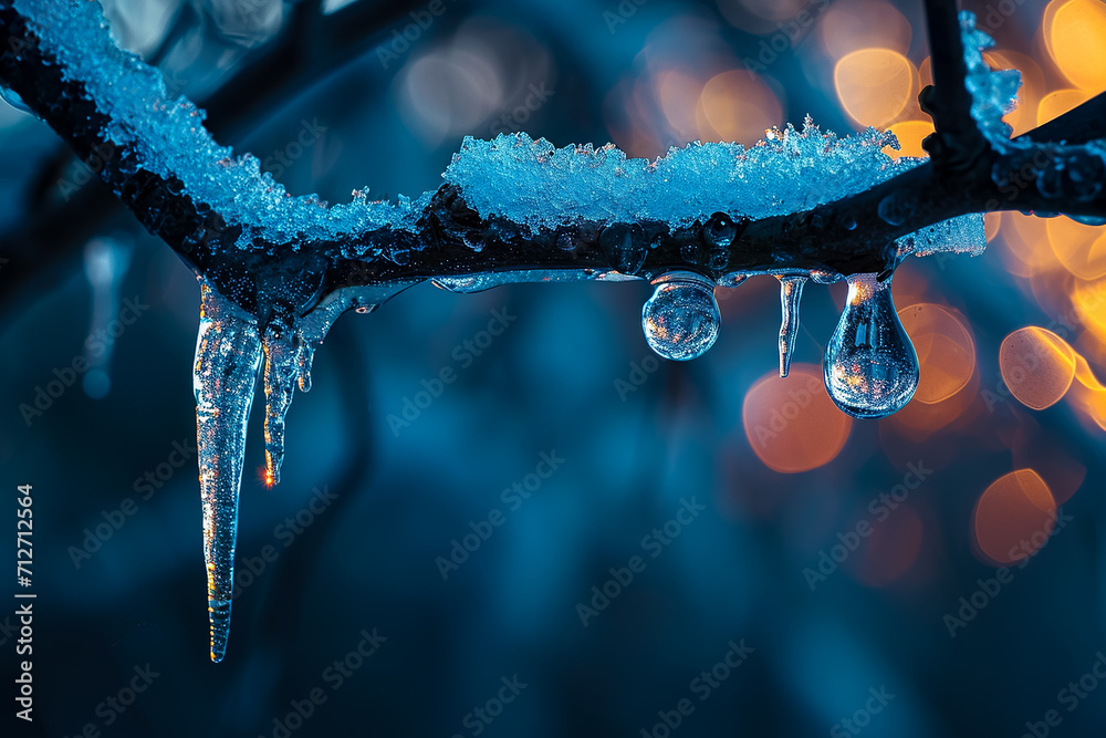 icicle with a drop and a shine - obrazy, fototapety, plakaty 