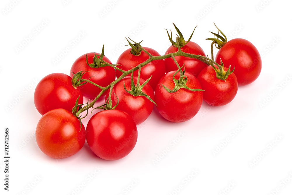 Heap of fresh cherry tomatoes, isolated on white background.