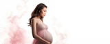 Illustration femme métisse enceinte debout sur fond blanc, image avec espace pour texte