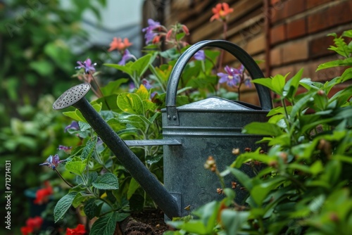 a watering can in a garden
