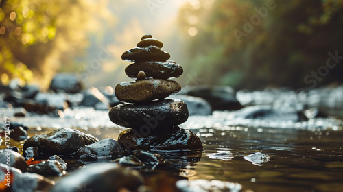 Mindful Balance: Scenes that represent a mindful balance between various aspects of life, such as work and relaxation. These images can appeal to viewers seeking a sense of equilibrium. Generative AI photo