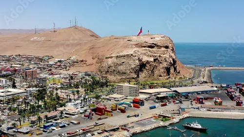 Aerial view of Morro de Arica is a steep hill located in the Chilean city Arica photo
