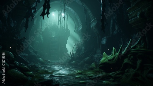 A mysterious sea cave entrance  leading into the darkness of an underwater world filled with secrets and wonders -Generative Ai 