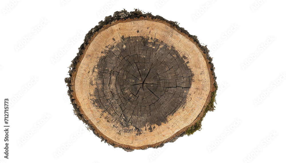 Cross section of tree trunk with annual rings, isolated on transparent background Cross section of tree trunk with annual rings, isolated on transparent background