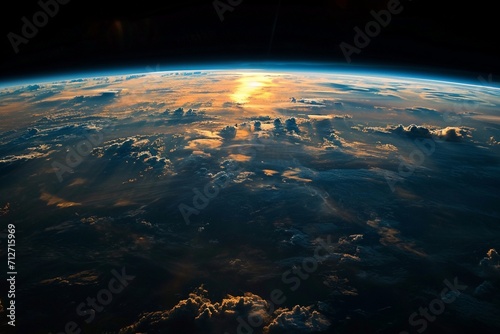 blue sunrise, view of earth from space #712715969
