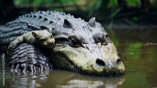 Crocodile animal caressing its baby AI Generated pictures