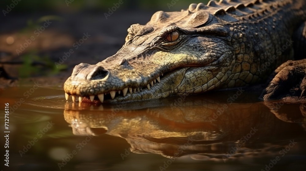 Crocodile animal drinking water AI Generated pictures