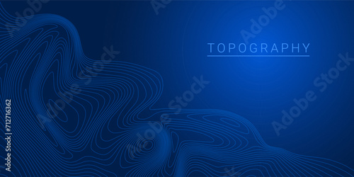 Landscape geodesy topographic map background. Blue topographic lines on blue gradient background. Texture of lines. Transparent background. Vector illustration