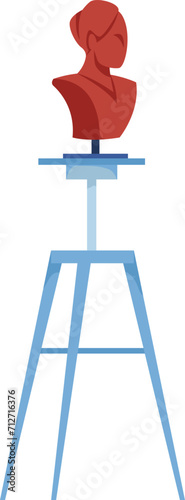 Red female mannequin bust on blue stand. Display mannequin for clothing, fashion design mockup. Simple shop display vector illustration.