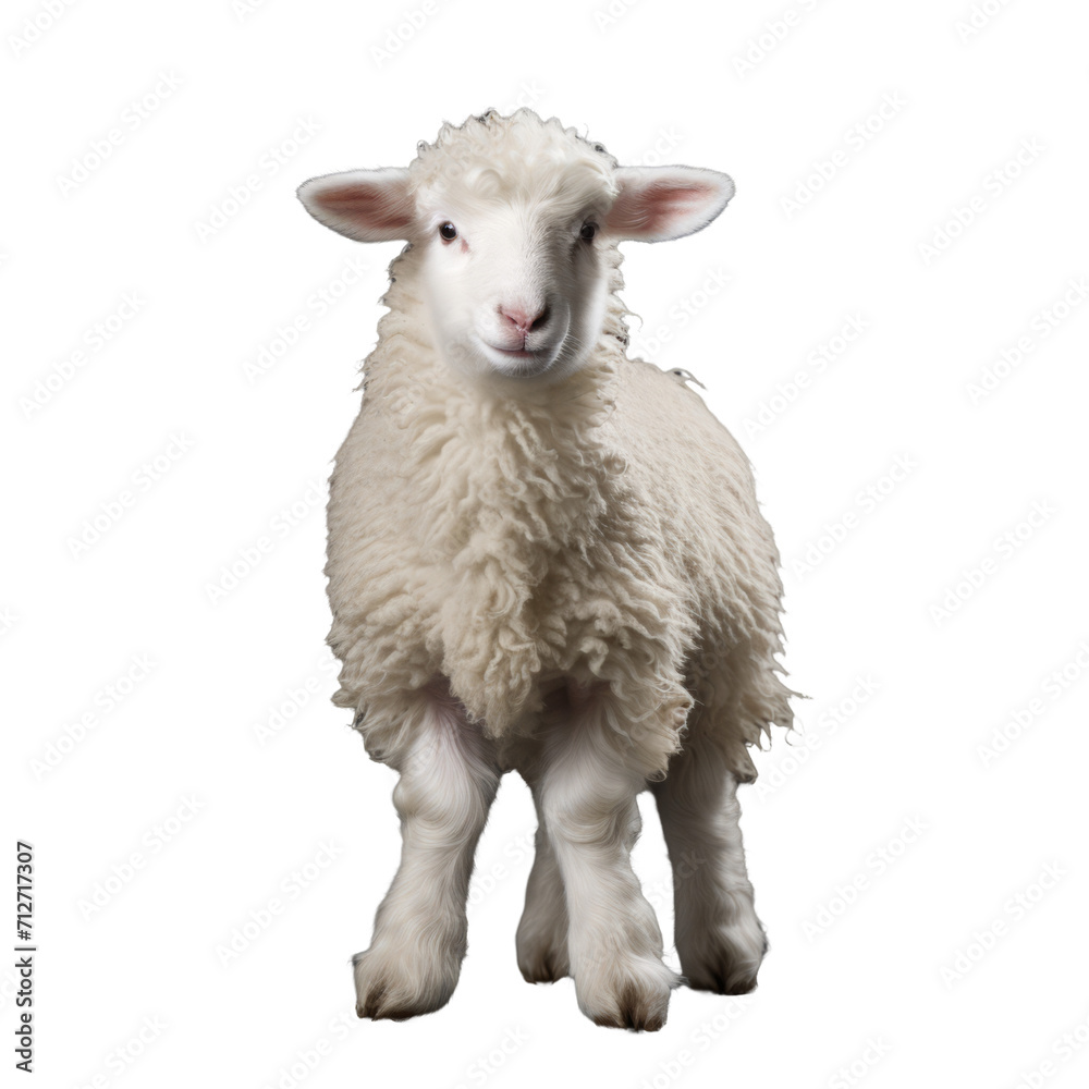 Charming Full Body White Sheep Illustration on Transparent Background - Stock
