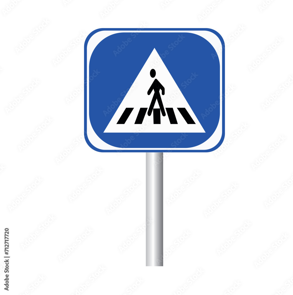 Blue and white pedestrian crossing sign on the sky background Blue and white pedestrian crossing sign on the sky background