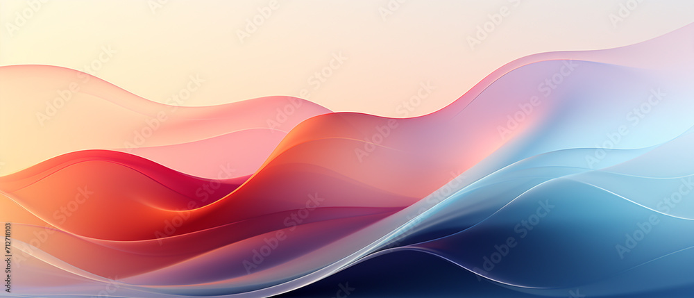 Fototapeta premium Abstract light background with gradient orange blue red yellow azure white gray waves in pastel colors, high contrast, mysterious, should be suitable for website banners, desktop backgrounds. 21:9