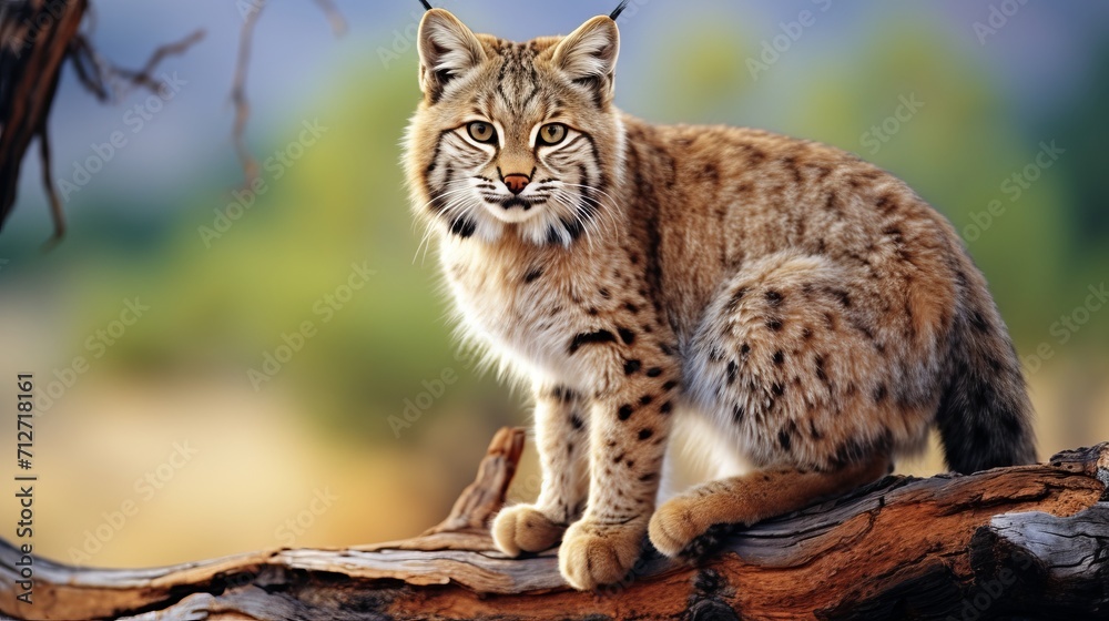 Beautiful bobcat resting on tree branch, stunning wildlife photography image Beautiful bobcat resting on tree branch, stunning wildlife photography image