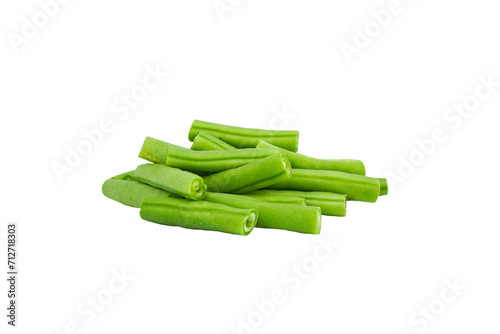 Bunch of fresh green beans cut isolated on white background with PNG.