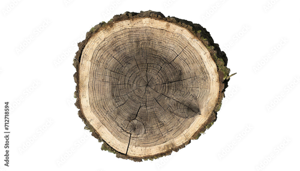 Cross section of tree trunk with annual rings, isolated on transparent background Cross section of tree trunk with annual rings, isolated on transparent background