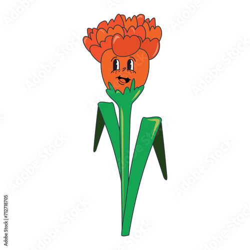 Carnation, allspice, clove, pink, dianthus, grenadine. Spring laughing flower with cheerful eyes and delicate petals. Beautiful vector illustration of fragrant carnation, a summer flower. Vector doodl
