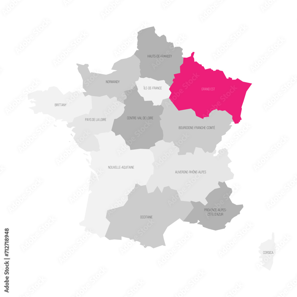 Fototapeta premium Grand Est - map of administrative division, region pink highlighted in map of France