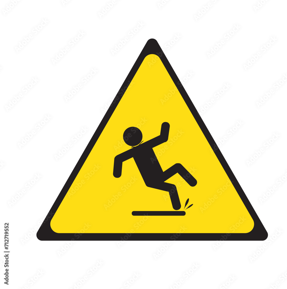 Slippery floor sign, vector illustration isolated on white background. Slip danger icon.