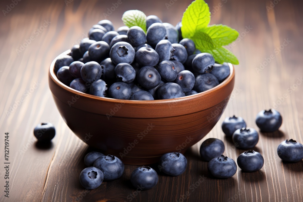 Wooden Bowl Filled With Blueberries on Wooden Table Wooden Bowl Filled With Blueberries on Wooden Table