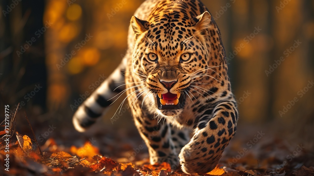 Obraz premium Majestic amur leopard portrait in natural habitat, wildlife photography