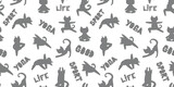 Yoga cats vector seamless pattern with text sport, good, yoga, life.