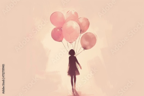 the girl is holding many pink balloons as her gift