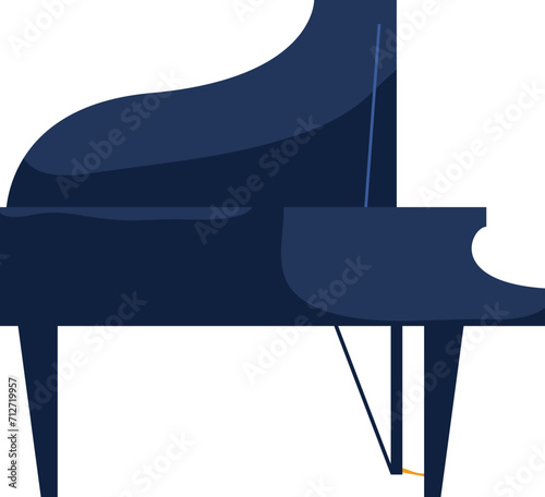 Grand piano vector illustration with a classic design and navy blue color. Simplistic musical instrument graphic, perfect for music-themed designs. photo