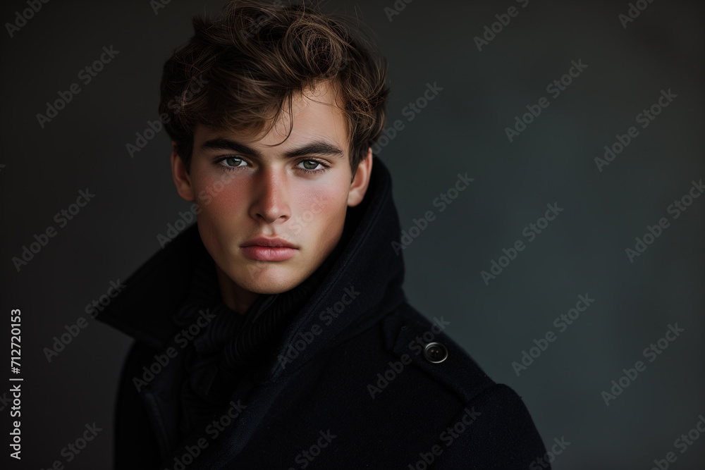 young man in a black coat young man in a black coat