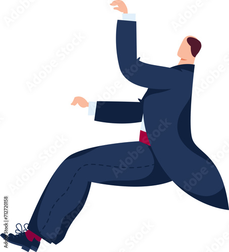 Cartoon businessman in suit leaping or jumping with joy. Excited male office worker celebrating success vector illustration.