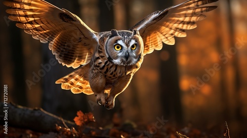 Magnificent owl in mid air flight captured in stunning wildlife photography image photo