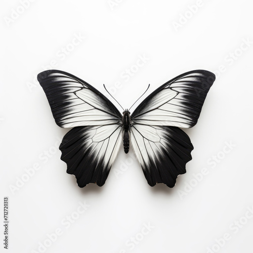 Minimalistic logo style black and white butterfly on clear background
