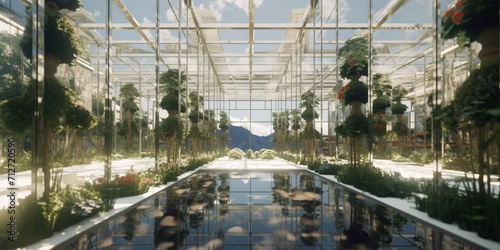 large glass greenhouse, winter garden
