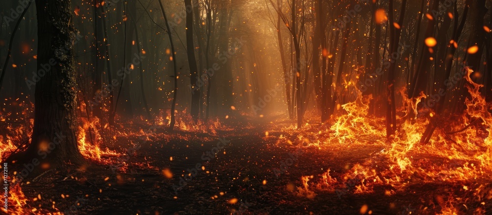 Forest ablaze with fire