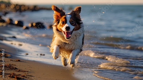 dog running on the beach © Настя Олейничук