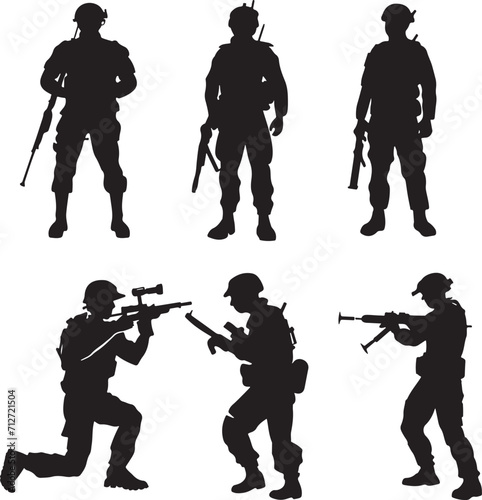 Soldier and army force silhouette collection for Veterans Day. Set of army soldier icons. Black soldiers silhouette isolated