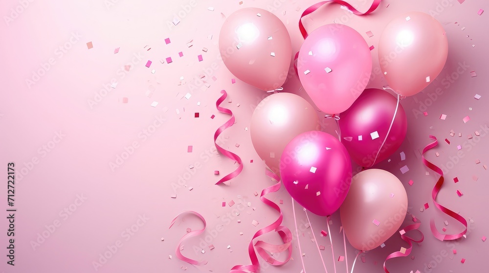 Elegant pink balloon and ribbon Happy Birthday celebration card banner template background
