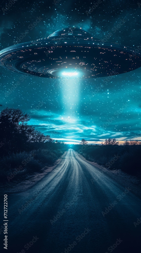 Alien Flying Over Road at Night, Extraterrestrial