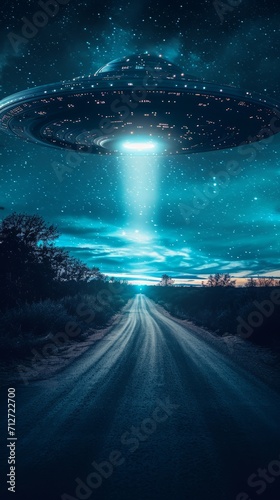 Alien Flying Over Road at Night  Extraterrestrial