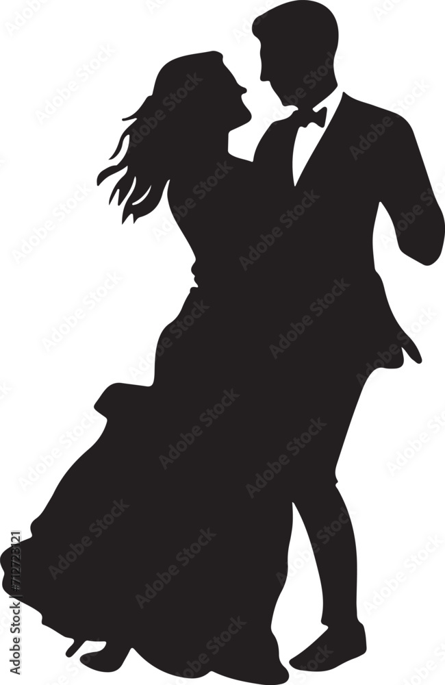 Silhouettes of romantic couples isolated on a white background collection set. Happy couple dancing together vector silhouette set.