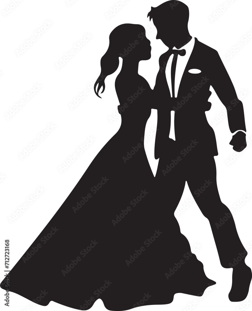 Silhouettes of romantic couples isolated on a white background collection set. Happy couple dancing together vector silhouette set.