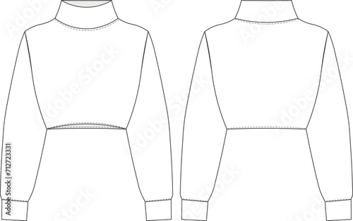 turtleneck wide long sleeve cropped crop sweatshirt sweater template technical drawing flat sketch cad mockup fashion woman design style model
