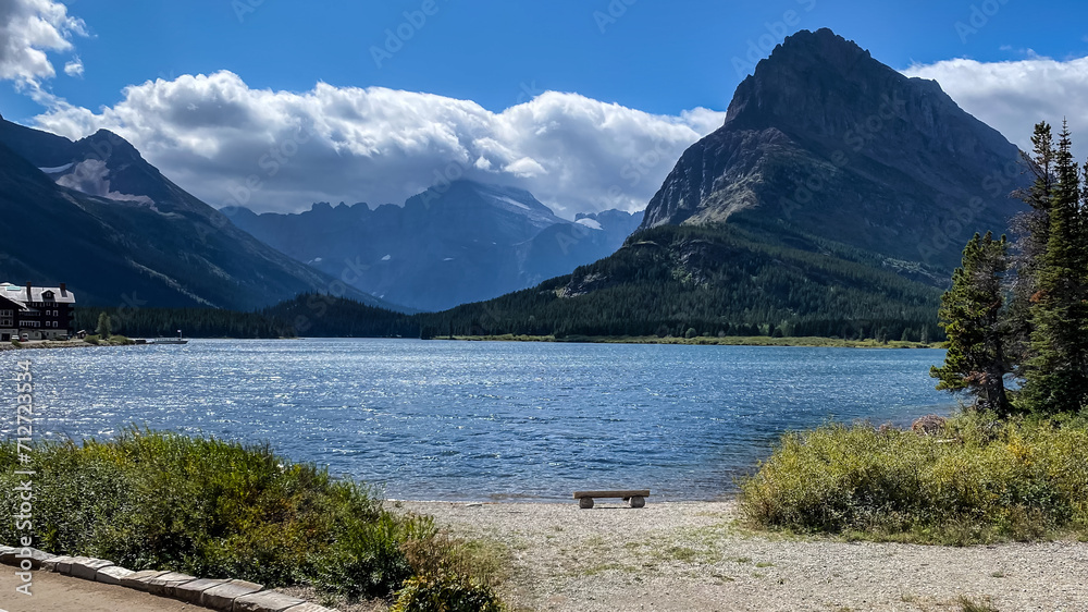 Swiftcurrent Lake and Hotel in Many Glacier of Glacier National Park Swiftcurrent Lake and Hotel in Many Glacier of Glacier National Park