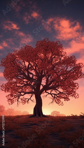 big tree at sunset
