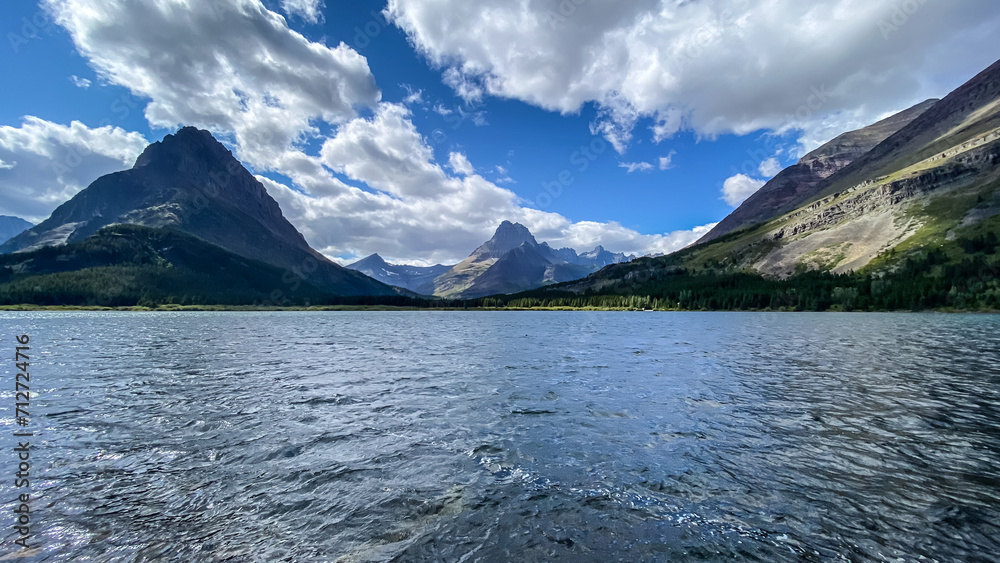 Swiftcurrent Lake and Hotel in Many Glacier of Glacier National Park