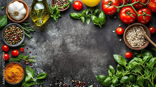 Some ingredients on a slate background, Mediterranean diet concept.