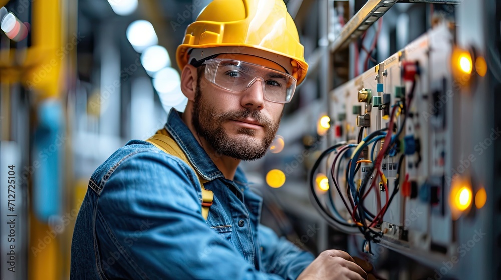 Portrait of a young electrician working on an electrical panel. Portrait of a young electrician working on an electrical panel.