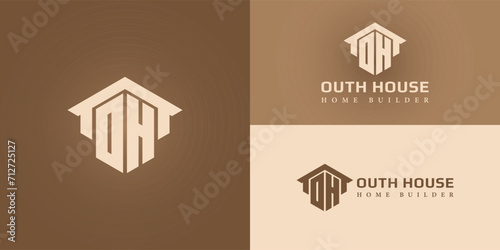 Abstract initial letter OH or HO logo in brown color presented with multiple background colors. The logo is also suitable for home building company logo design inspiration template